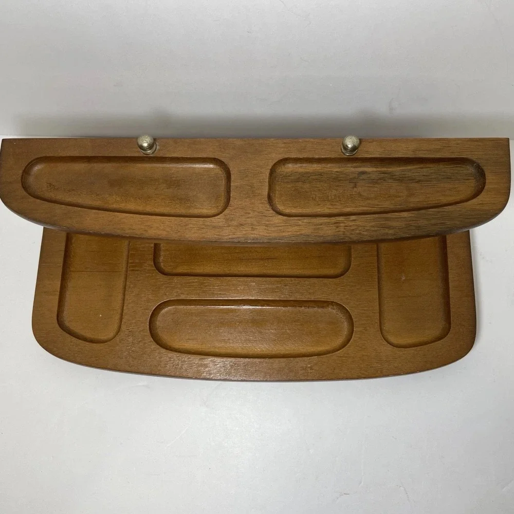 Vintage Mid Century Two Tiered Wood Valet 12